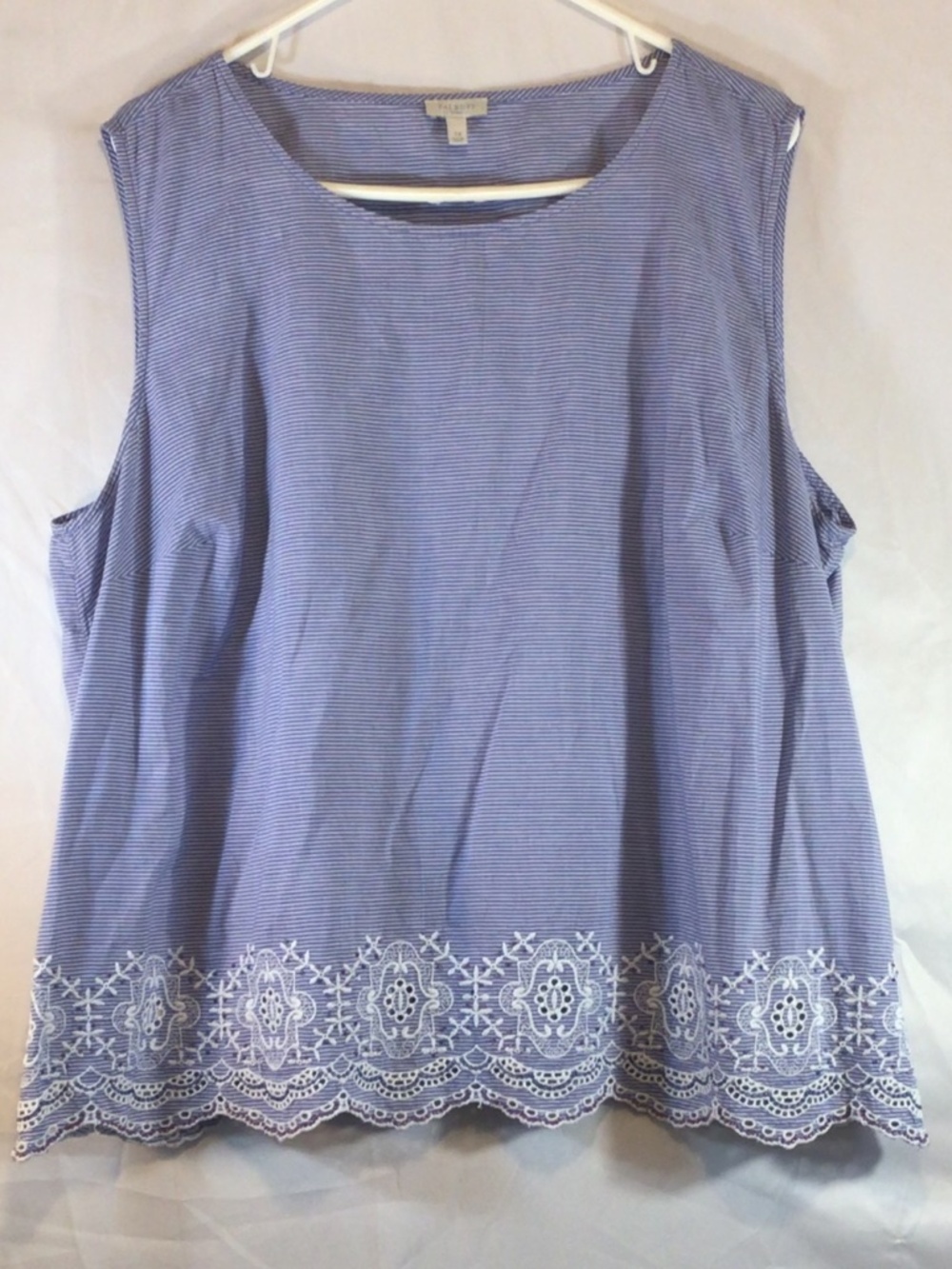 Talbots Woman 3X Blue Stripe Top Cotton Sleeveless Cottagecore Summer Coastal